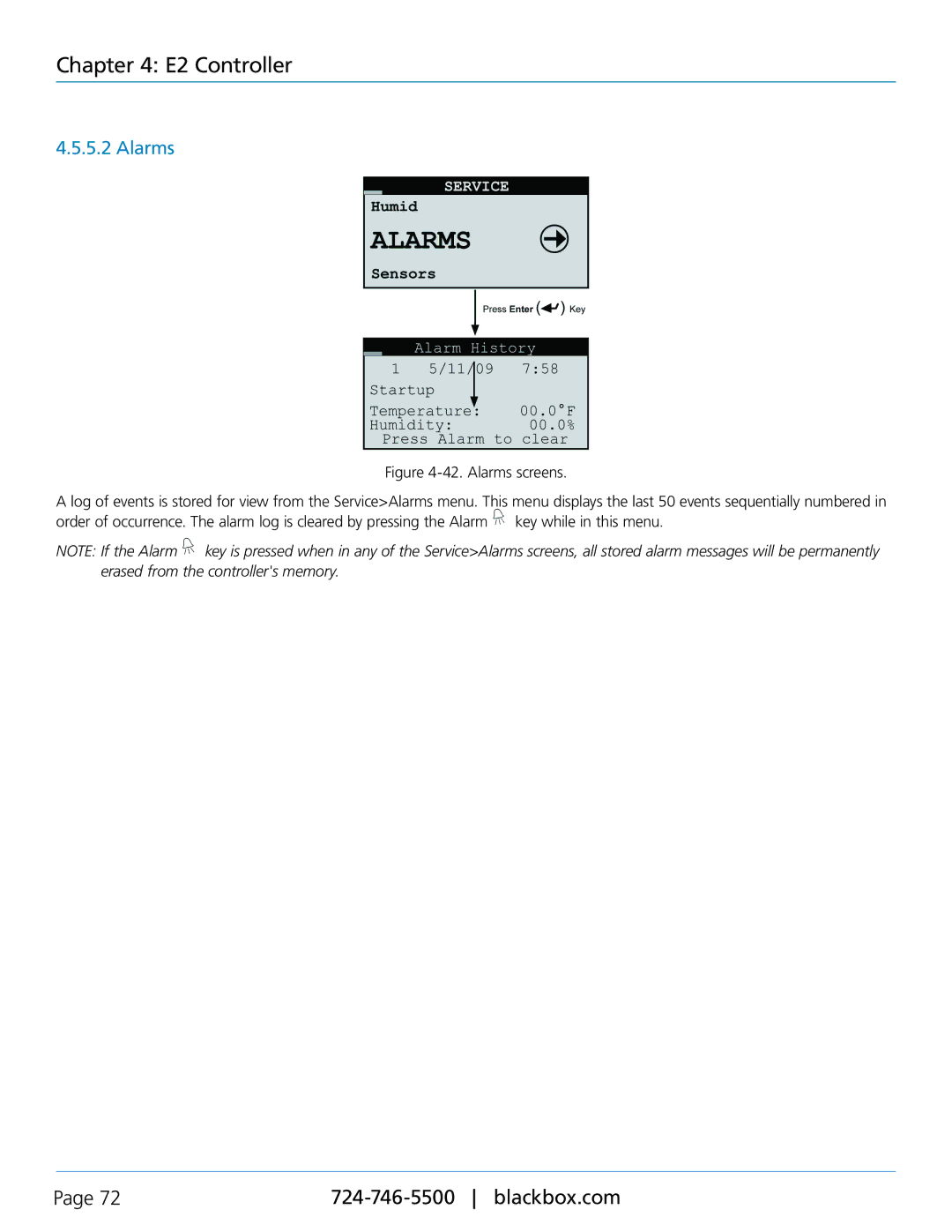 Black Box CRDX-G-FS-24KW, CRDX-W-FS-12KW, CRDX-A-FS-24KW, CRDX-W-FS-24KW, CRDX-G-FS-12KW, CRDX-A-FS-12KW user manual Alarms 