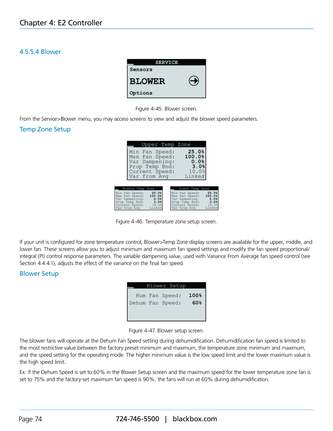 Black Box CRDX-G-FS-12KW, CRDX-W-FS-12KW, CRDX-A-FS-24KW, CRDX-G-FS-24KW, CRDX-W-FS-24KW Temp Zone Setup, Blower Setup 