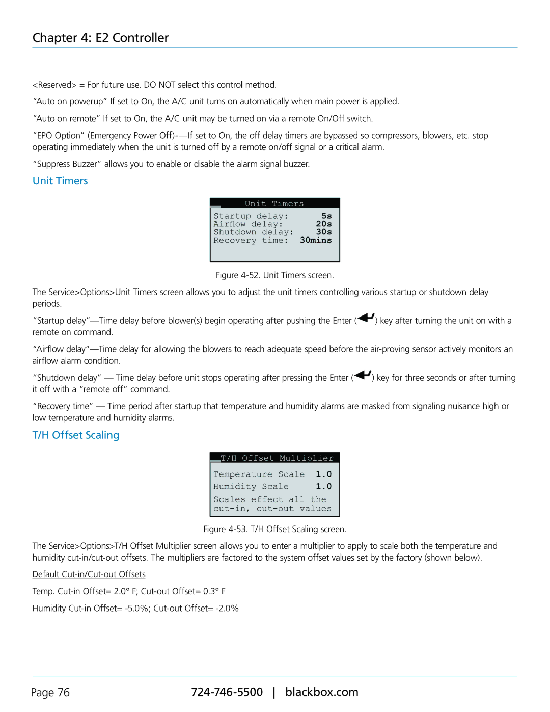 Black Box Black Box Cold Row DX, CRDX-W-FS-12KW, CRDX-A-FS-24KW, CRDX-G-FS-24KW, CRDX-W-FS-24KW Unit Timers, Offset Scaling 