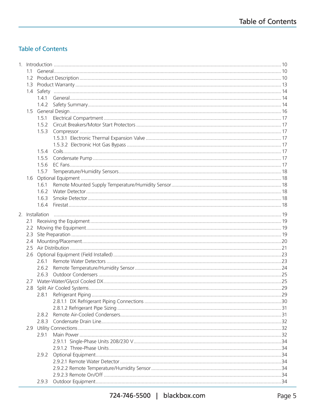 Black Box CRDX-A-FS-12KW, CRDX-W-FS-12KW, CRDX-A-FS-24KW, CRDX-G-FS-24KW, CRDX-W-FS-24KW user manual Table of Contents, Page 