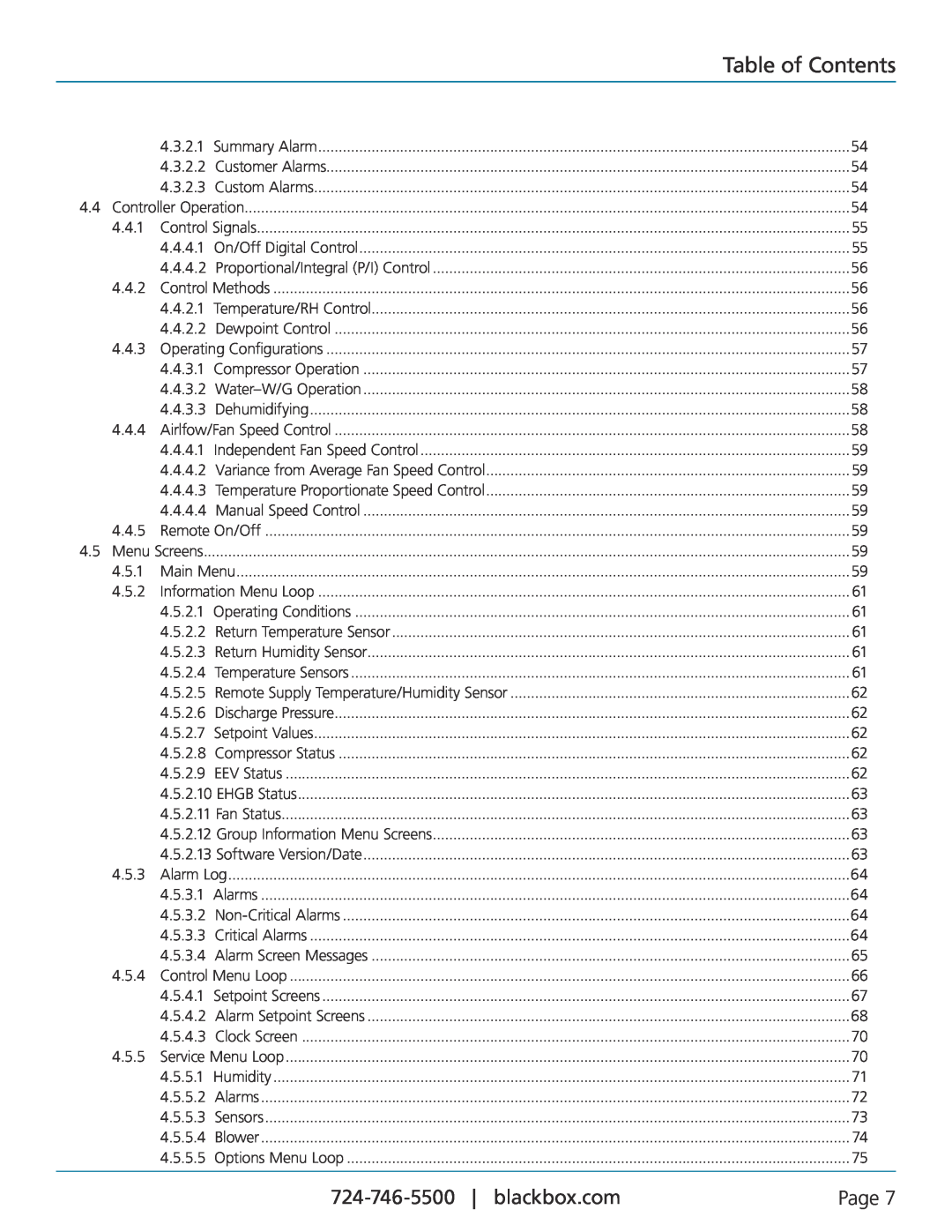 Black Box CRDX-W-FS-12KW, CRDX-A-FS-24KW, CRDX-G-FS-24KW, CRDX-W-FS-24KW, CRDX-G-FS-12KW user manual Table of Contents, Page 