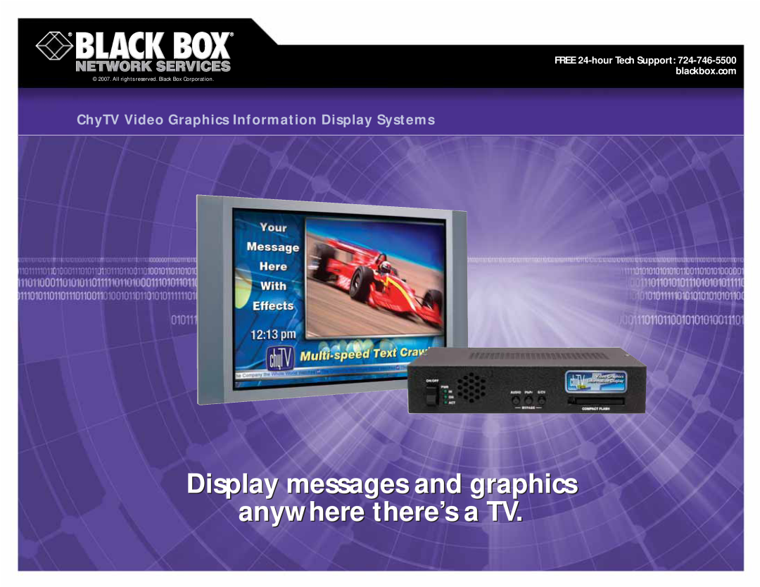 Black Box CRT Direct View TV manual Display messages and graphics anywhere there’s a TV 