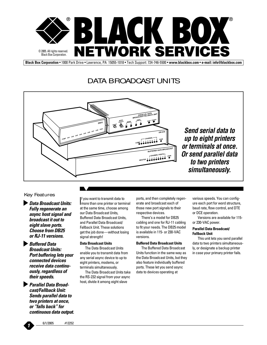 Black Box DB25 manual Data Broadcast Units 