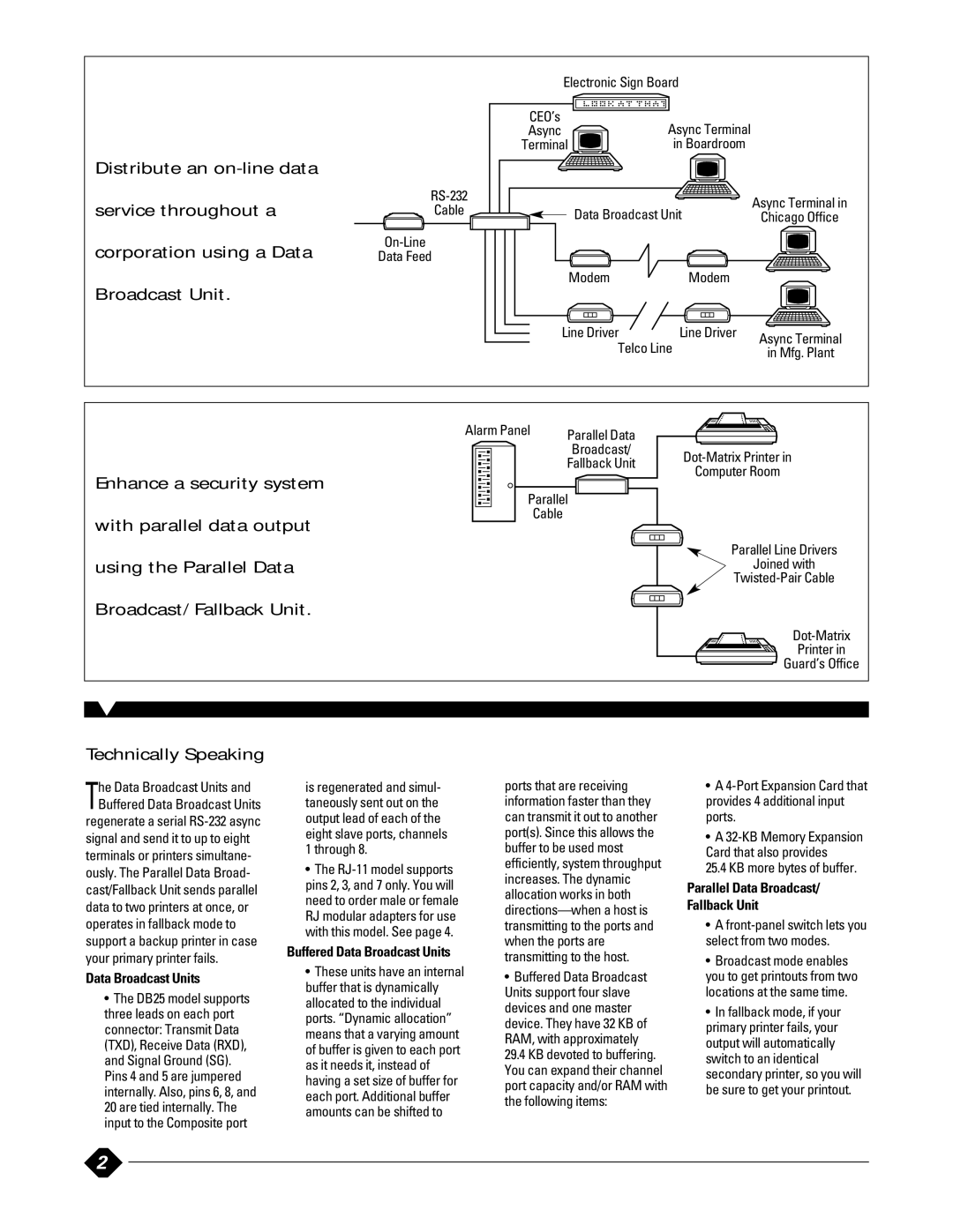 Black Box DB25 manual Technically Speaking, Data Broadcast Units and Buffered Data Broadcast Units 