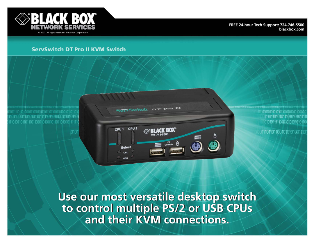 Black Box manual ServSwitch DT Pro II KVM Switch, All rights reserved. Black Box Corporation 