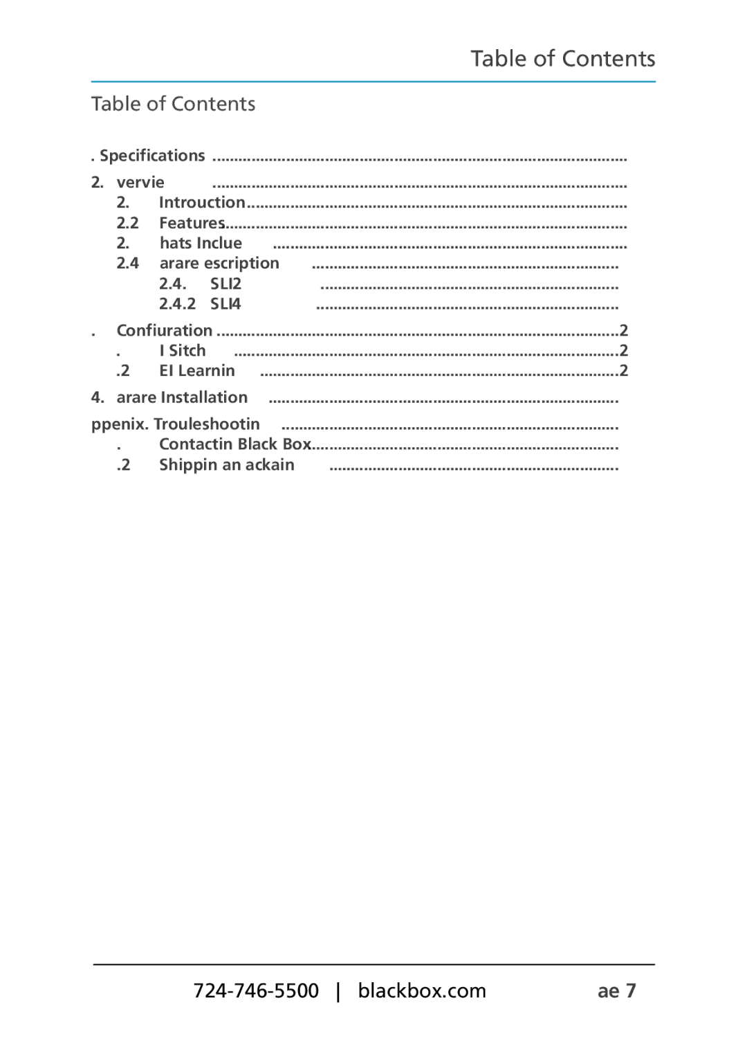 Black Box VSP-DLDVI1X4, Dual Link DVI Splitters, VSP-DLDVI1X2 manual Table of Contents 