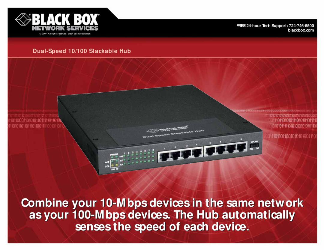Black Box Dual-Speed 10/100 Stackable Hub manual Dual-Speed10/100 Stackable Hub 