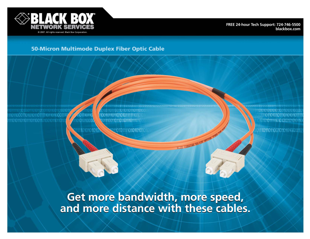 Black Box manual MicronMultimode Duplex Fiber Optic Cable, All rights reserved. Black Box Corporation 