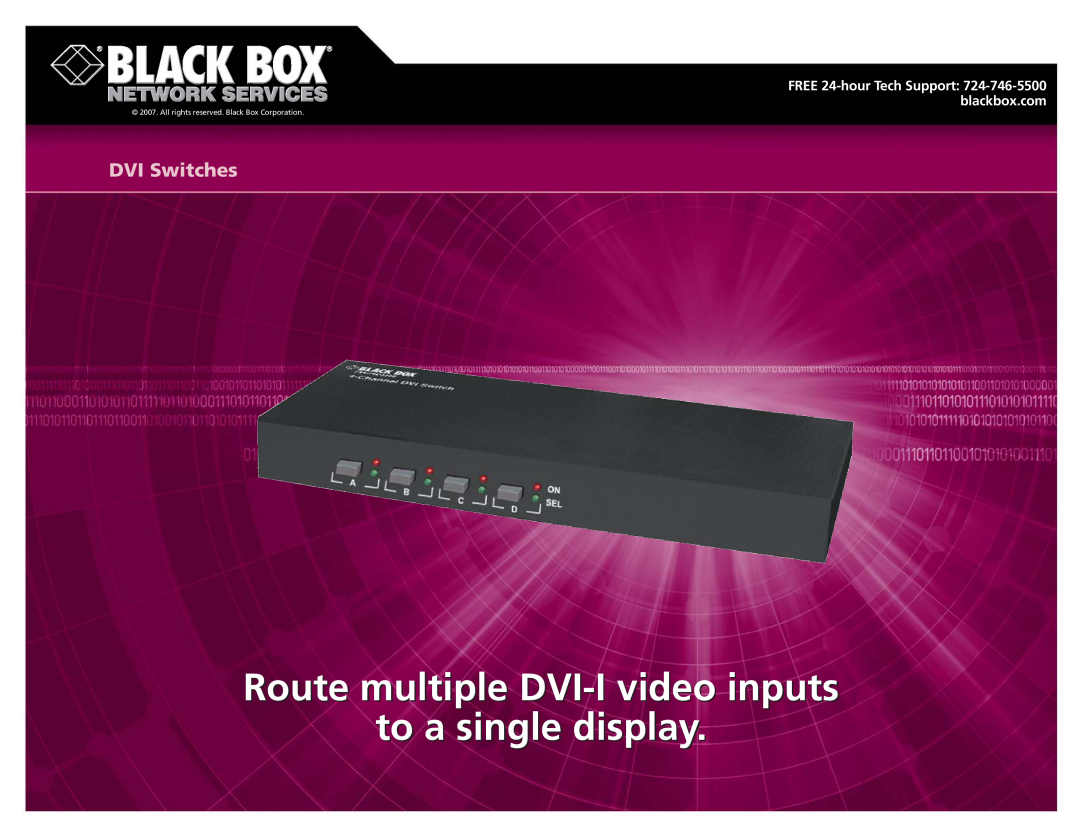 Black Box DVI Switches manual Route multiple DVI-Ivideo inputs, to a single display 