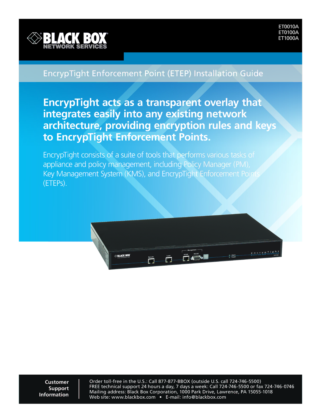 Black Box EncrypTight Enforcement Point (ETEP) Installation Guide manual 