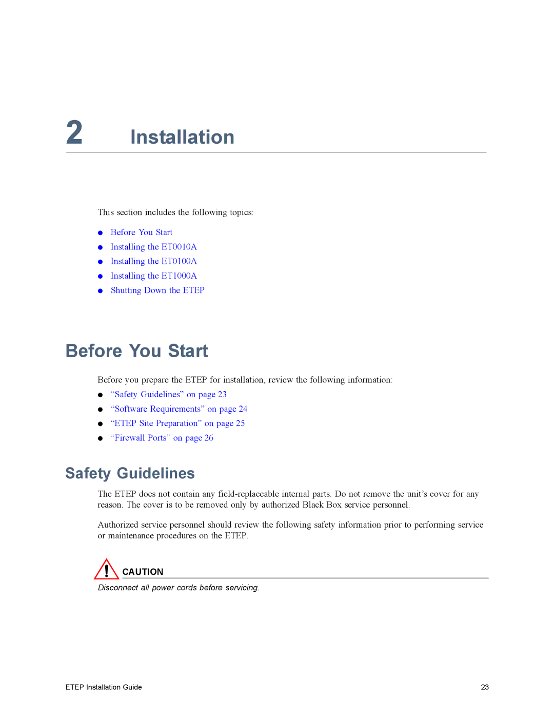 Black Box EncrypTight Enforcement Point (ETEP) Installation Guide manual Before You Start, Safety Guidelines 