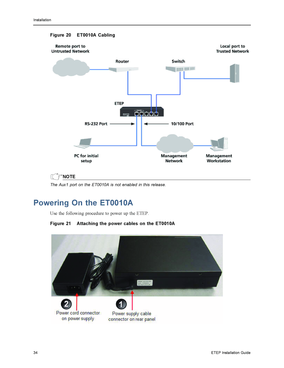 Black Box EncrypTight Enforcement Point (ETEP) Installation Guide manual Powering On the ET0010A, ET0010A Cabling 