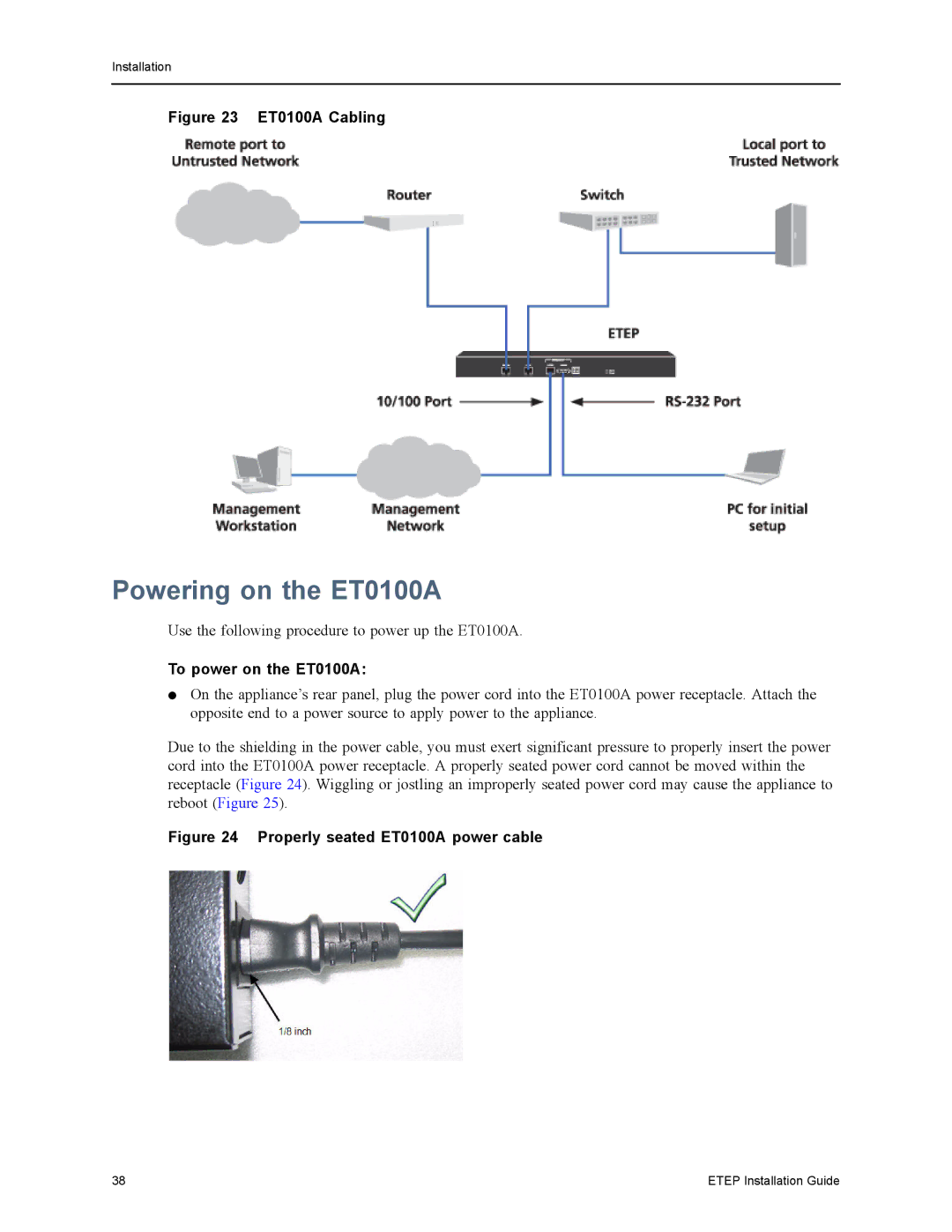 Black Box EncrypTight Enforcement Point (ETEP) Installation Guide manual Powering on the ET0100A, To power on the ET0100A 