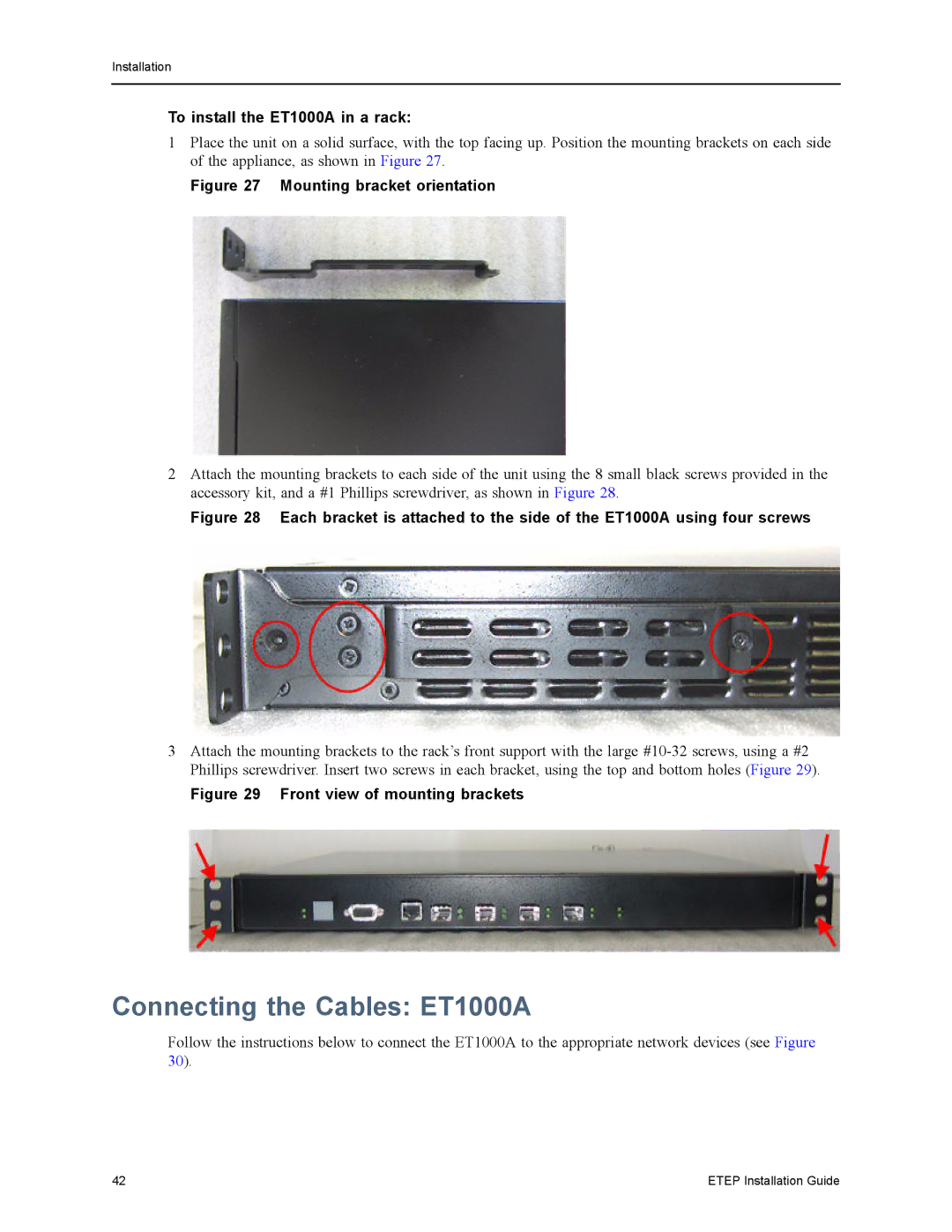 Black Box EncrypTight Enforcement Point (ETEP) Installation Guide manual Connecting the Cables ET1000A 