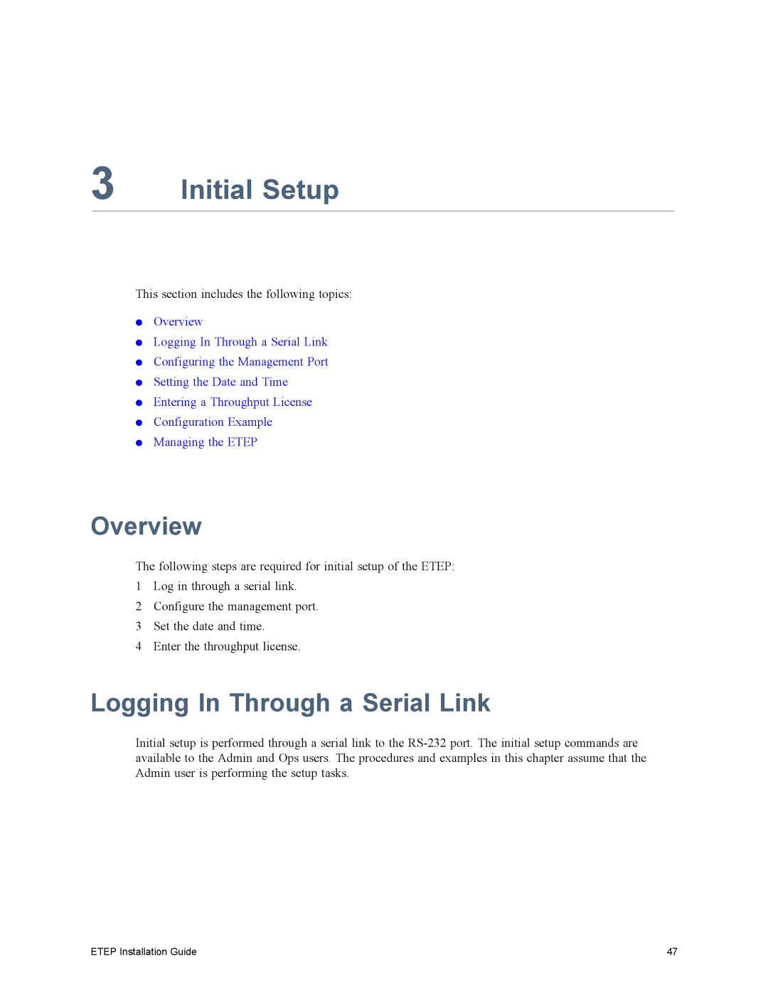 Black Box EncrypTight Enforcement Point (ETEP) Installation Guide manual Initial Setup, Overview 