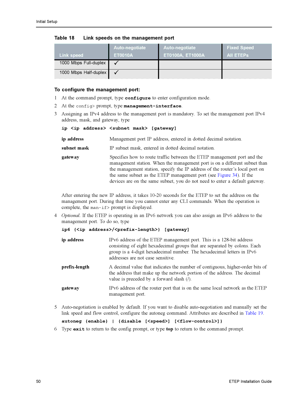 Black Box EncrypTight Enforcement Point (ETEP) Installation Guide manual Link speeds on the management port 