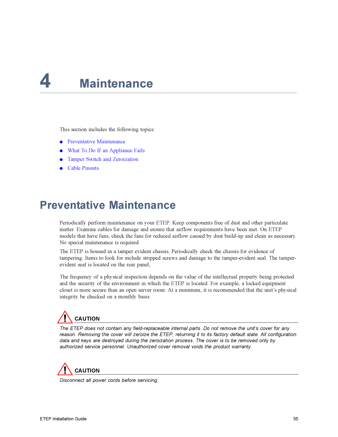 Black Box EncrypTight Enforcement Point (ETEP) Installation Guide manual Preventative Maintenance 