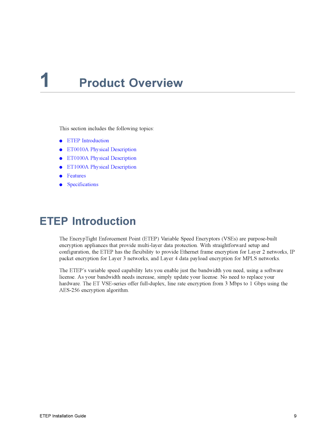 Black Box EncrypTight Enforcement Point (ETEP) Installation Guide manual Product Overview, Etep Introduction 