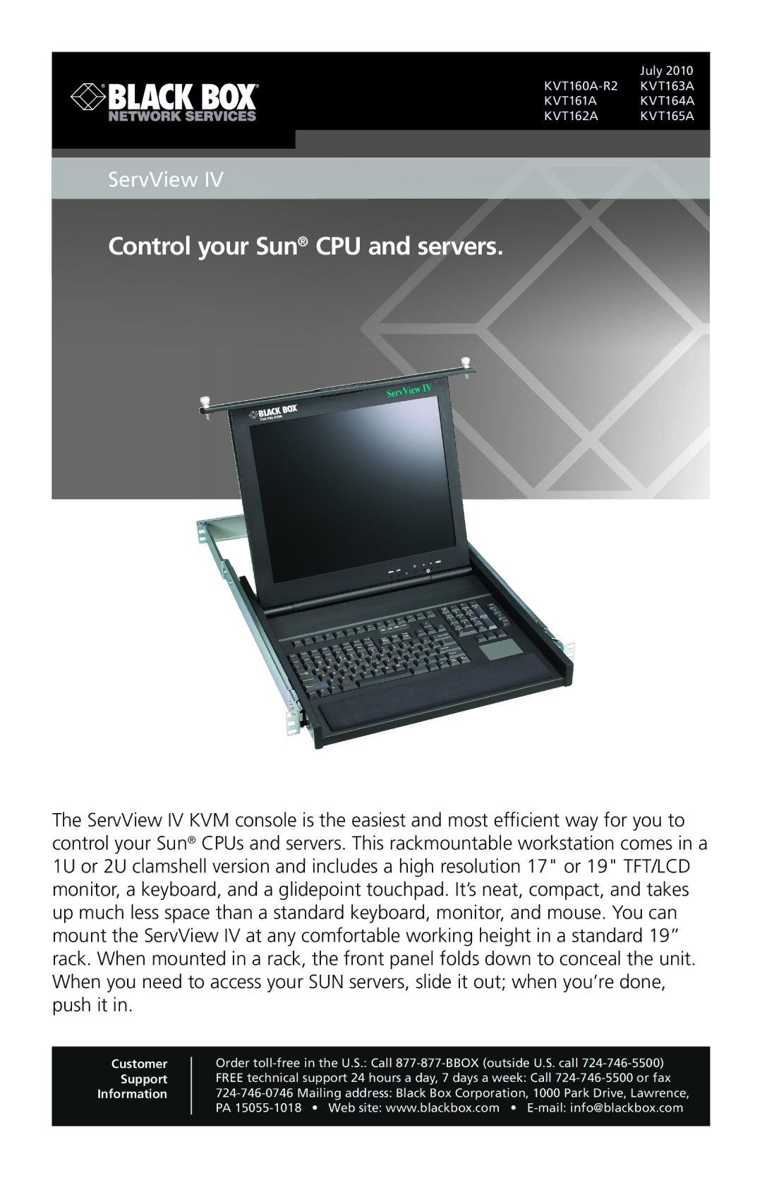 Black Box KVT165A, ervView IV, KVT160A-R2, KVT164A, KVT162A, KVT163A KVT161A manual Control your Sun CPU and servers 