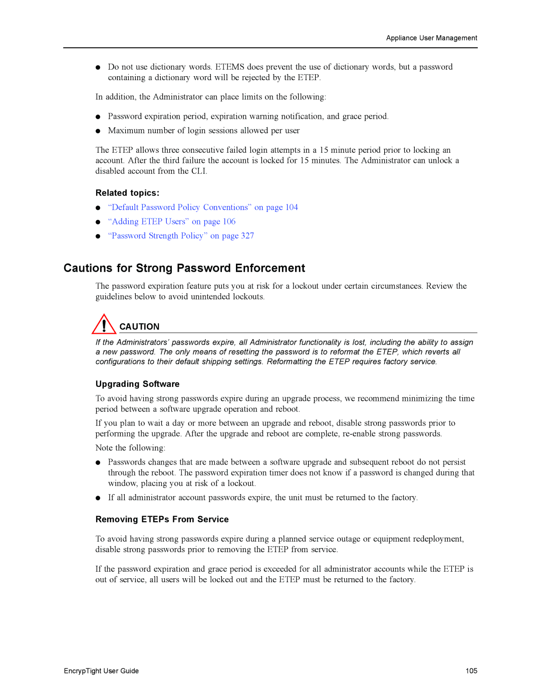 Black Box ET1000A, ET0010A, EncrypTight, ET0100A manual Upgrading Software, Removing ETEPs From Service 