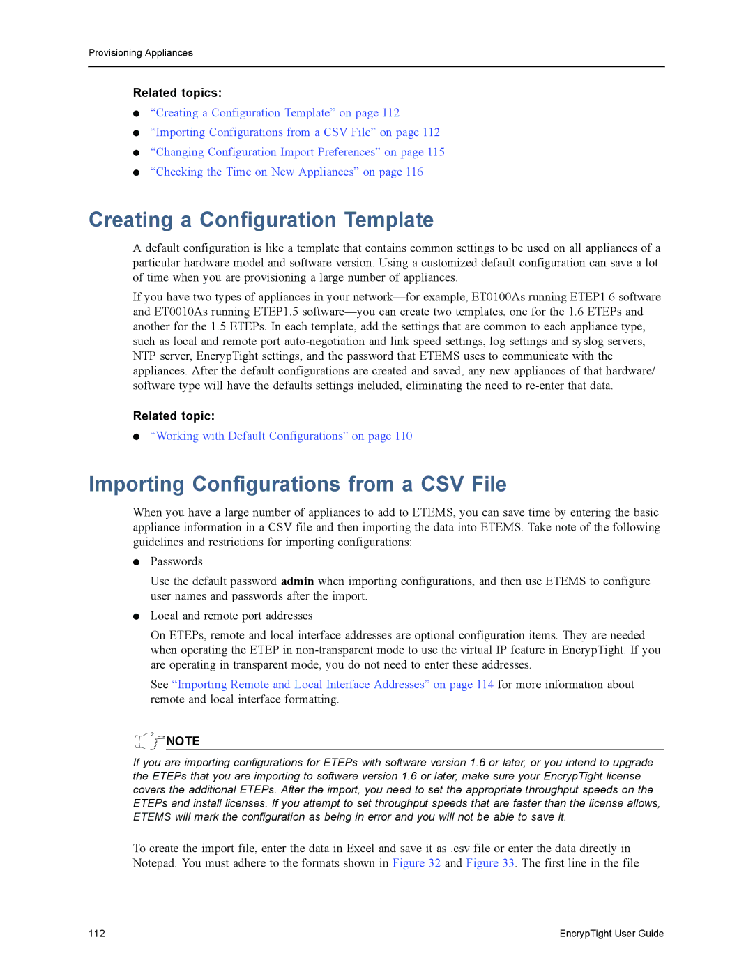 Black Box ET0100A, ET1000A, ET0010A, EncrypTight Creating a Configuration Template, Importing Configurations from a CSV File 