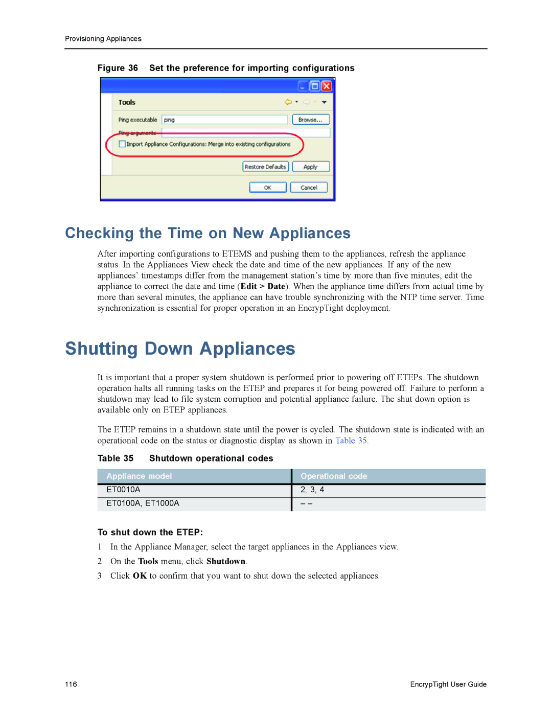 Black Box ET0100A, ET1000A manual Shutting Down Appliances, Checking the Time on New Appliances, Shutdown operational codes 