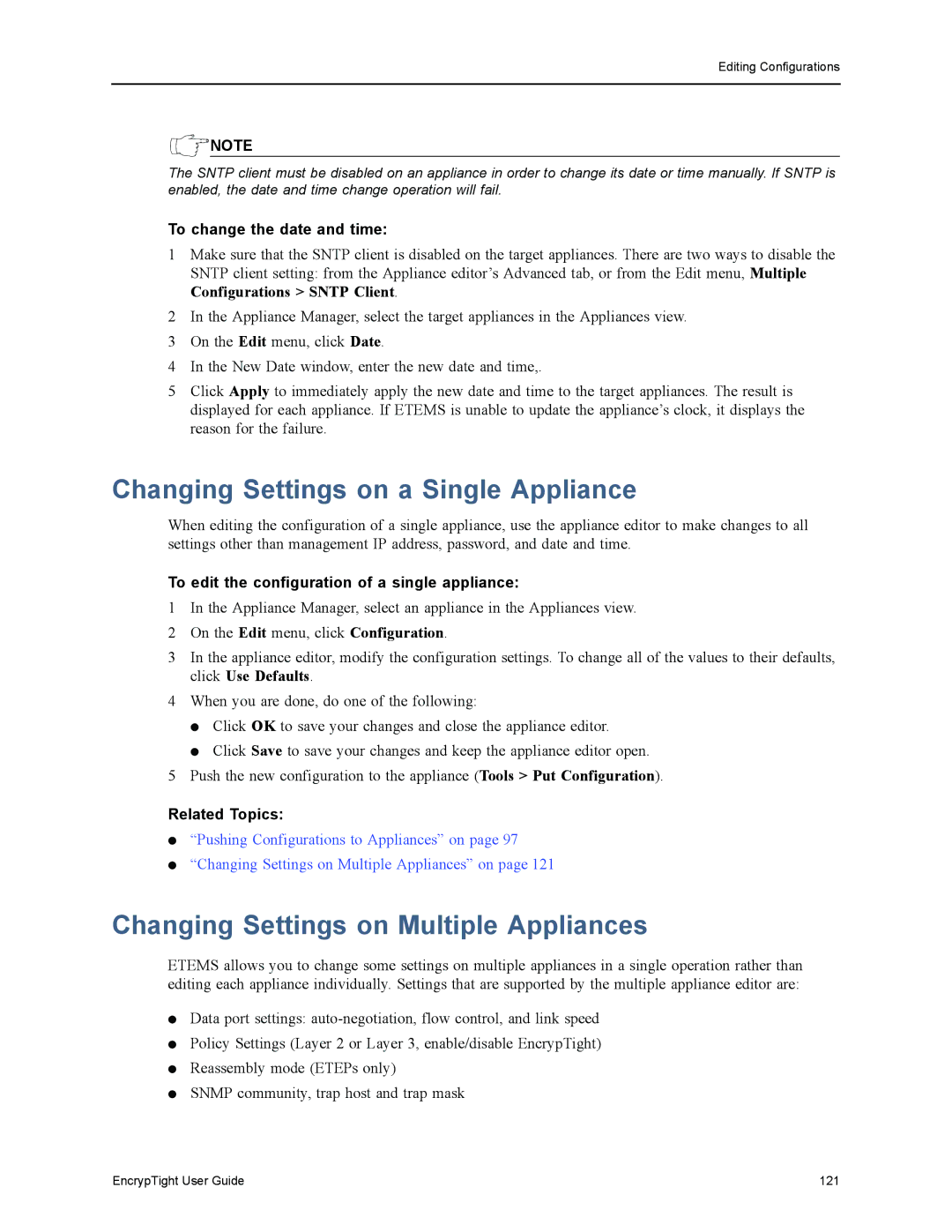 Black Box ET1000A, ET0010A, EncrypTight Changing Settings on a Single Appliance, Changing Settings on Multiple Appliances 