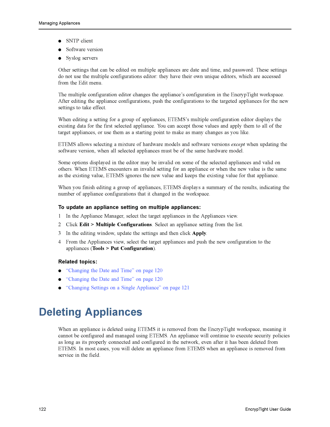 Black Box ET0010A, ET1000A, EncrypTight, ET0100A Deleting Appliances, To update an appliance setting on multiple appliances 