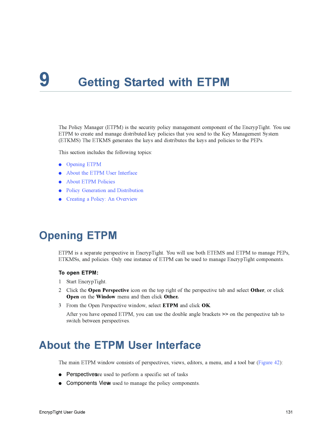 Black Box EncrypTight, ET1000A manual Getting Started with Etpm, Opening Etpm, About the Etpm User Interface, To open Etpm 