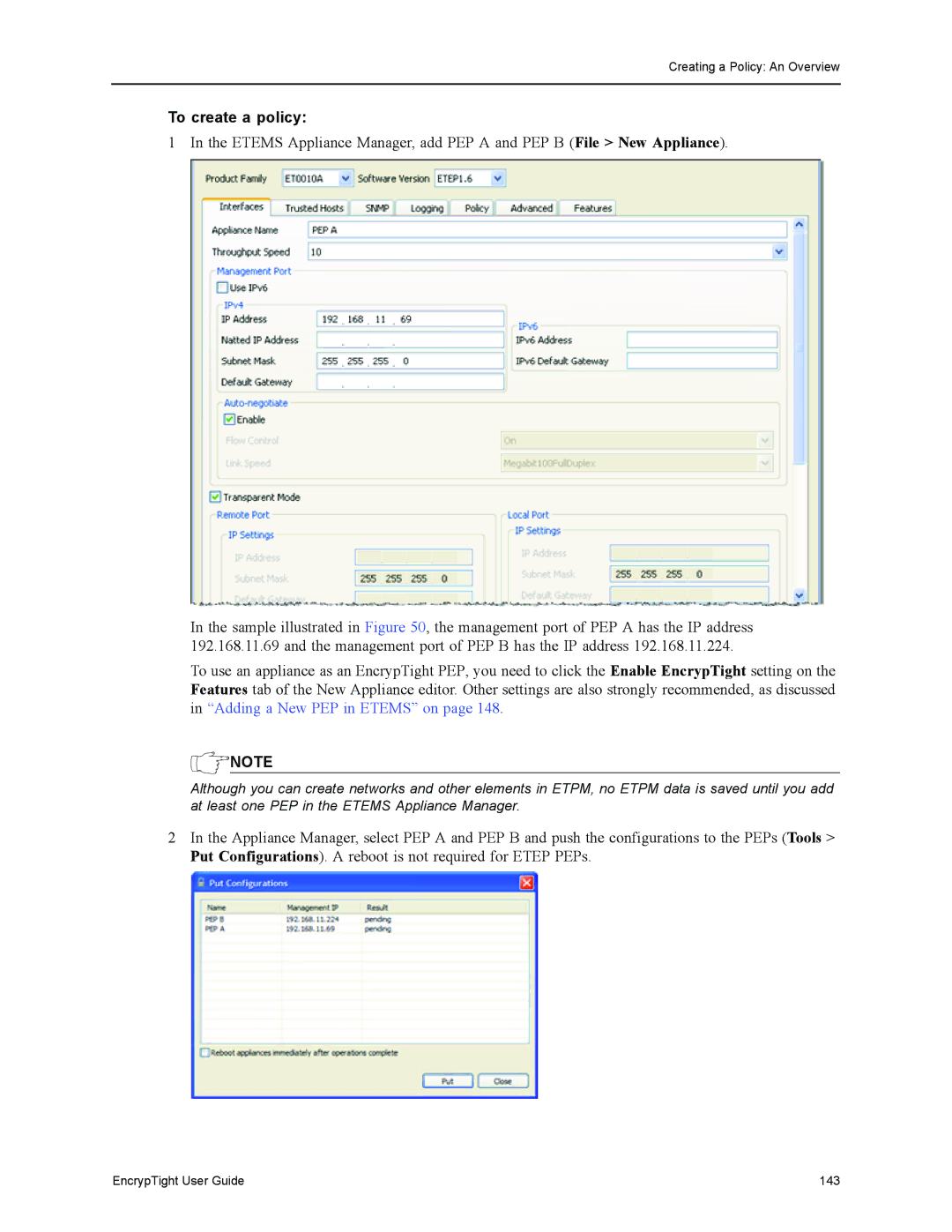 Black Box EncrypTight, ET1000A, ET0010A, ET0100A manual To create a policy 