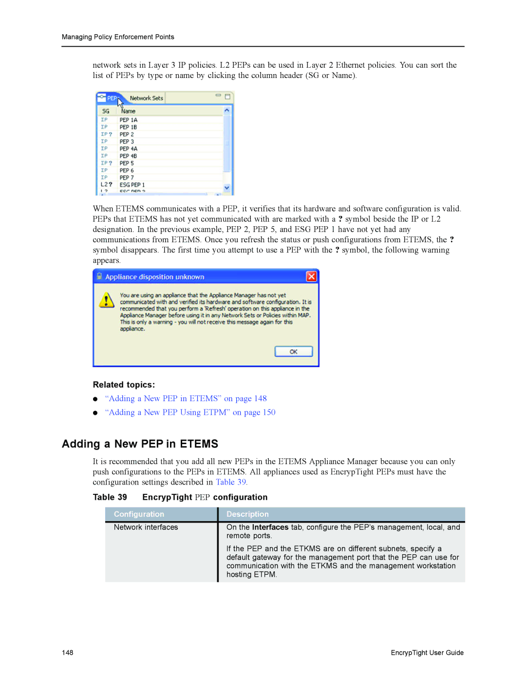 Black Box ET0100A, ET1000A, ET0010A Adding a New PEP in Etems, EncrypTight PEP configuration, Configuration Description 