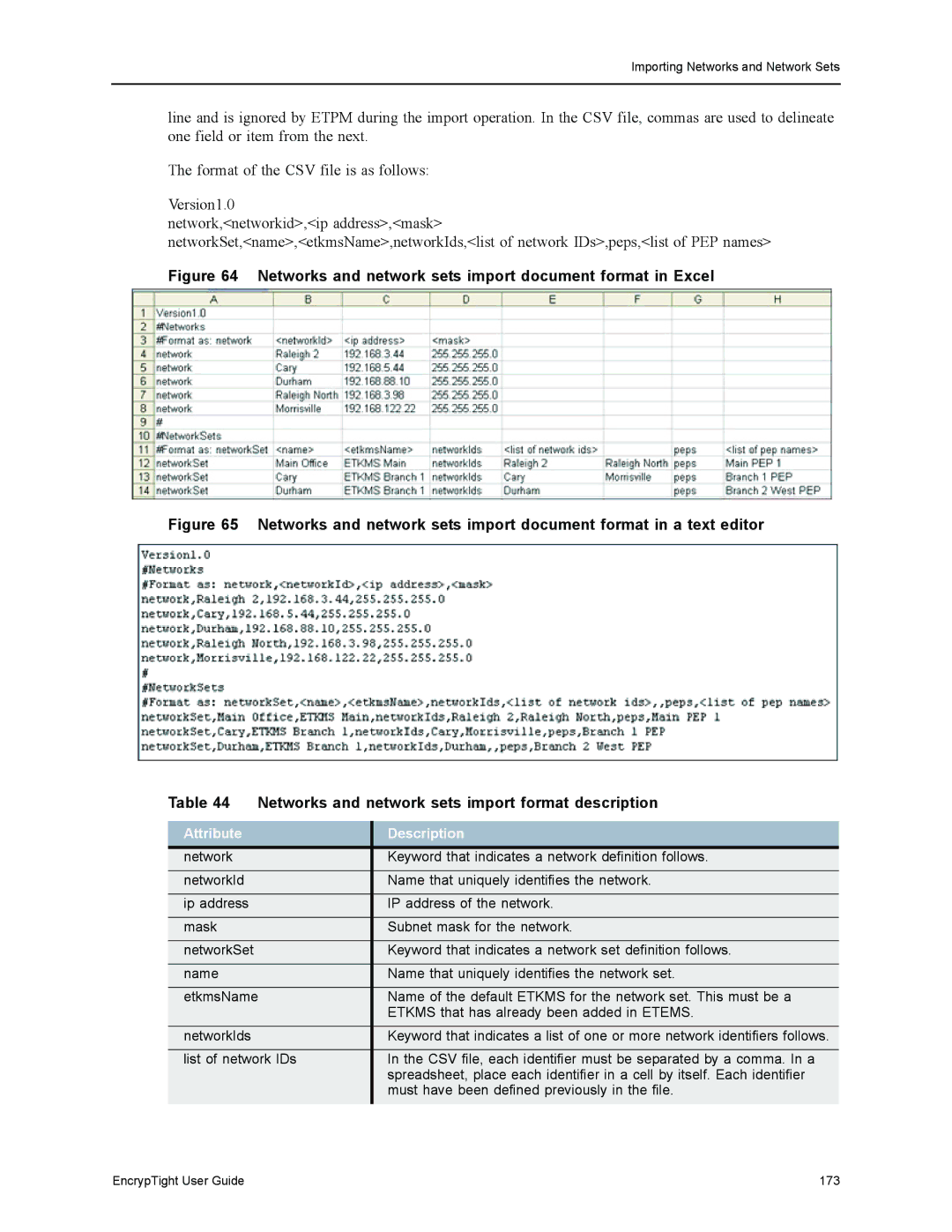 Black Box ET1000A, ET0010A, EncrypTight, ET0100A manual Networks and network sets import document format in Excel 