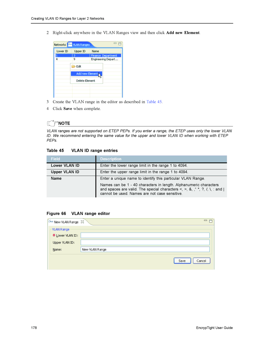 Black Box ET0010A, ET1000A, EncrypTight, ET0100A manual Vlan ID range entries, Lower Vlan ID, Upper Vlan ID 