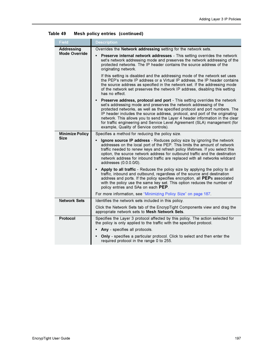 Black Box ET1000A, ET0010A, EncrypTight, ET0100A manual Specifies a method for reducing the policy size 