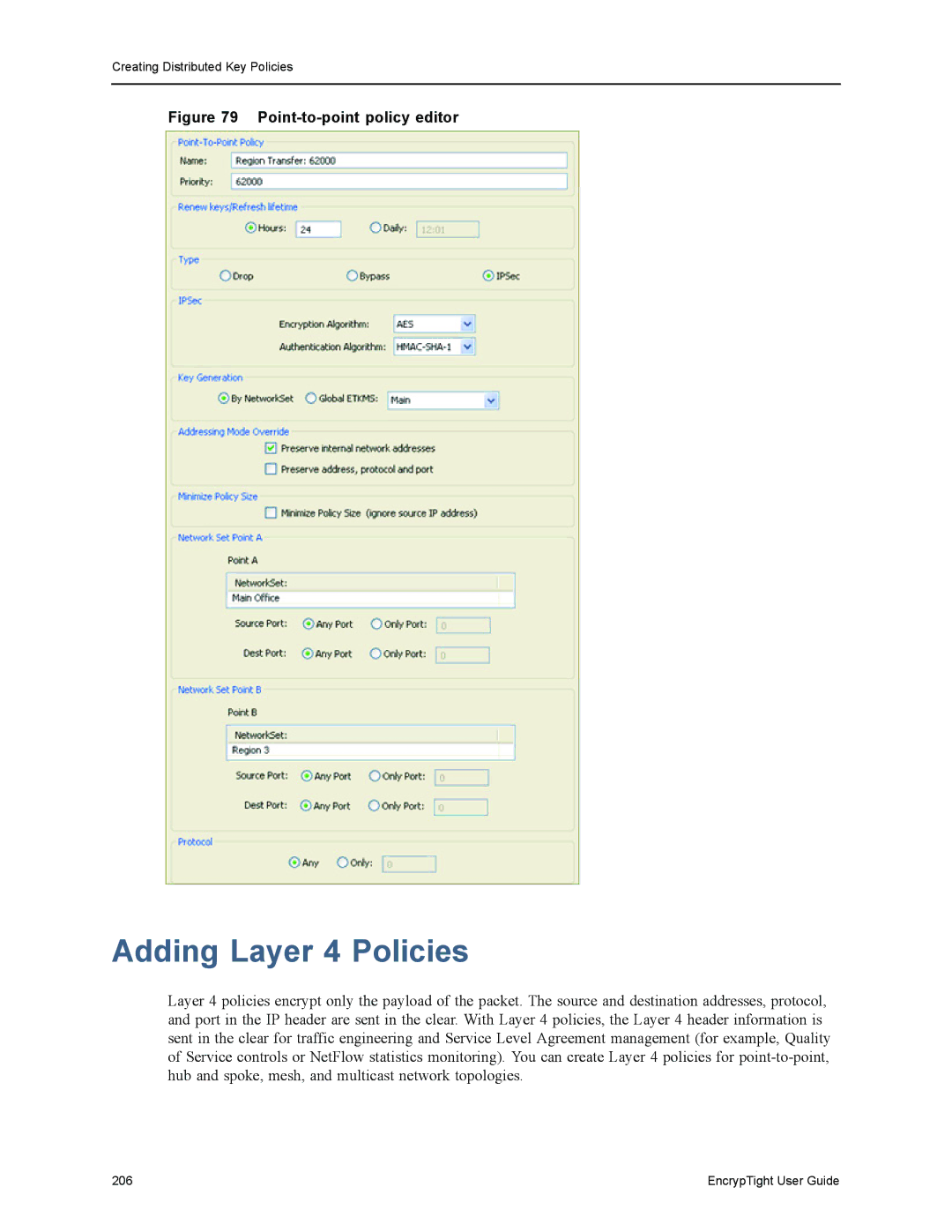 Black Box ET0010A, ET1000A, EncrypTight, ET0100A manual Adding Layer 4 Policies, Point-to-point policy editor 