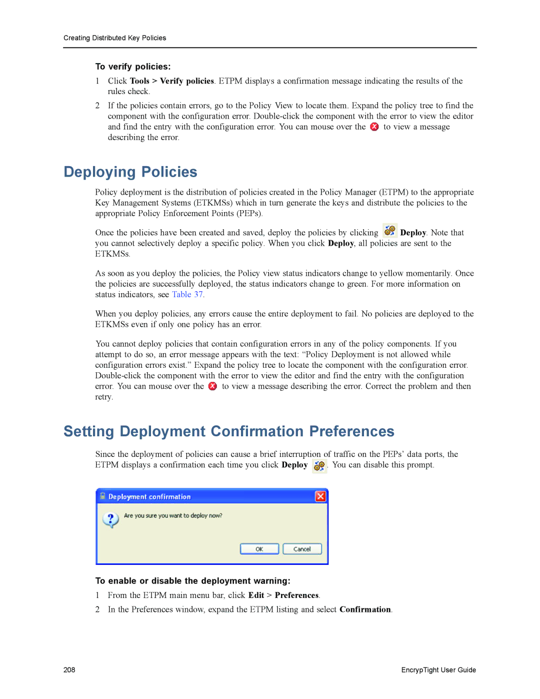 Black Box ET0100A, ET1000A, ET0010A Deploying Policies, Setting Deployment Confirmation Preferences, To verify policies 