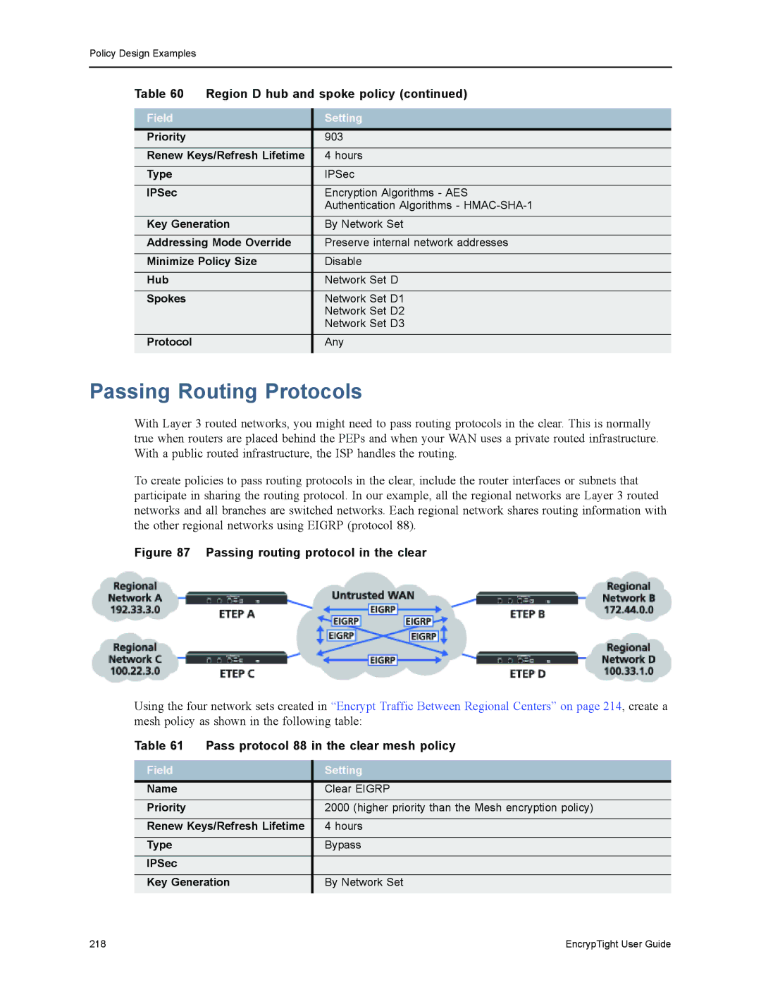 Black Box ET0010A, ET1000A, EncrypTight, ET0100A manual Passing Routing Protocols, Pass protocol 88 in the clear mesh policy 