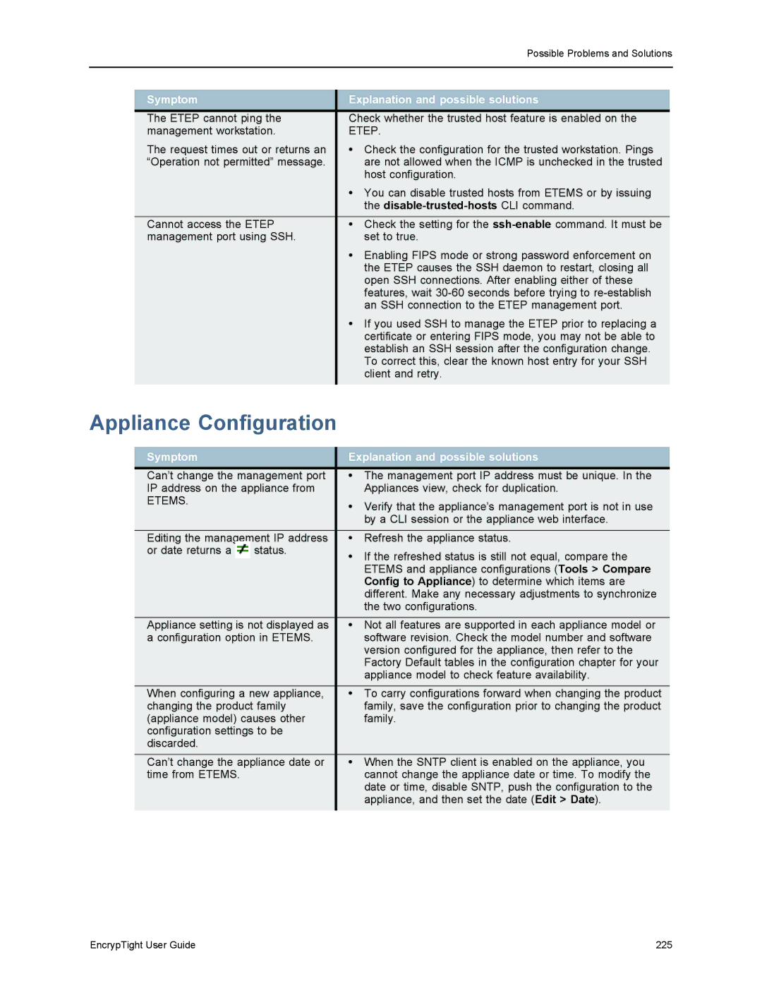 Black Box ET1000A, ET0010A, EncrypTight, ET0100A manual Appliance Configuration, Disable-trusted-hosts CLI command 