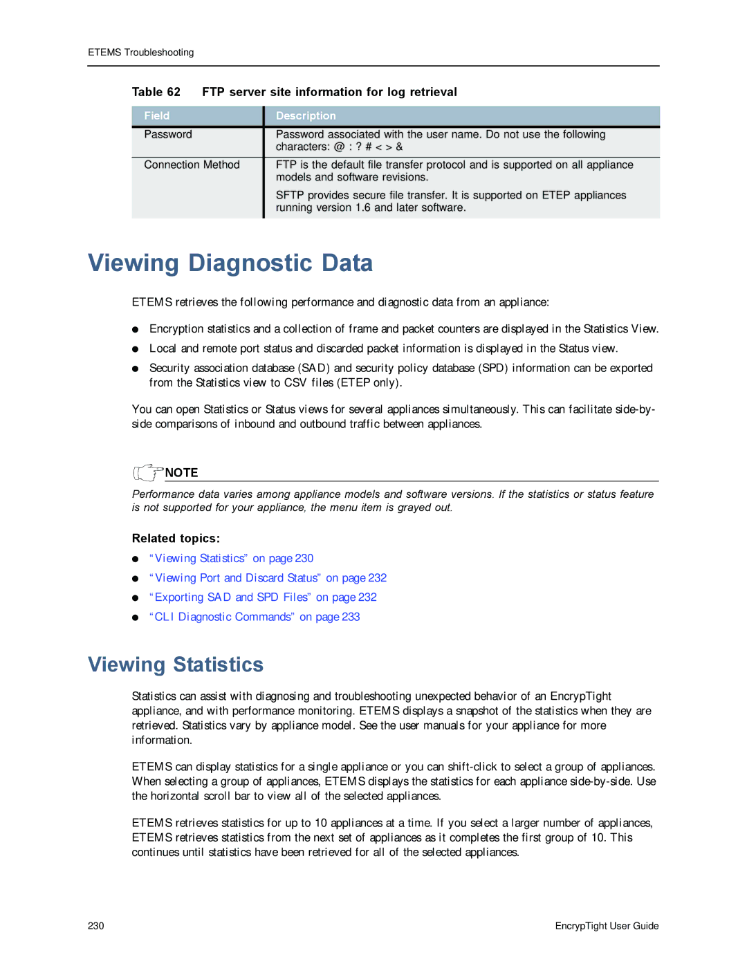 Black Box ET0010A, ET1000A, EncrypTight, ET0100A manual Viewing Diagnostic Data, Viewing Statistics 