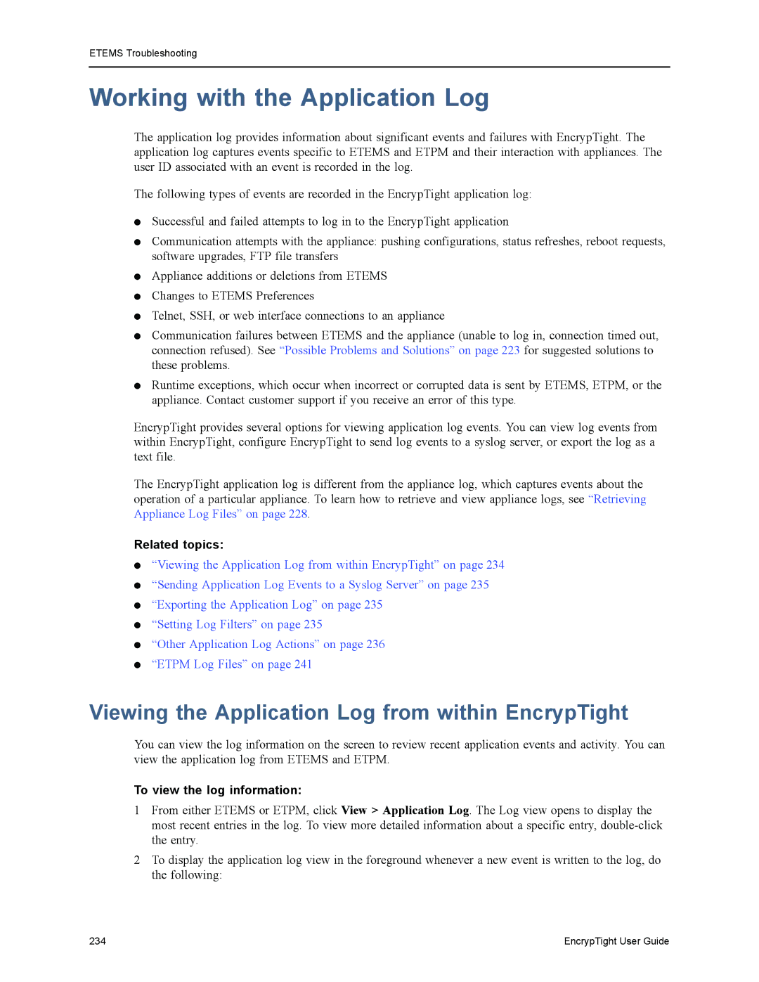 Black Box ET0010A, ET1000A, ET0100A Working with the Application Log, Viewing the Application Log from within EncrypTight 