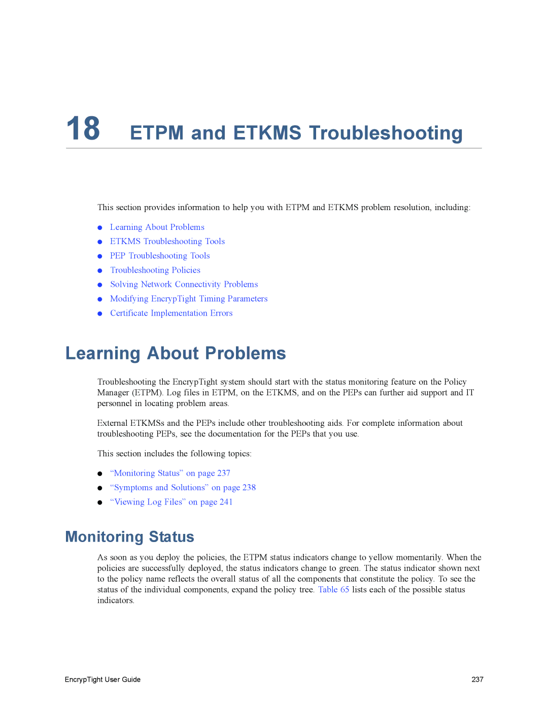 Black Box ET1000A, ET0010A, EncrypTight, ET0100A Etpm and Etkms Troubleshooting, Learning About Problems, Monitoring Status 