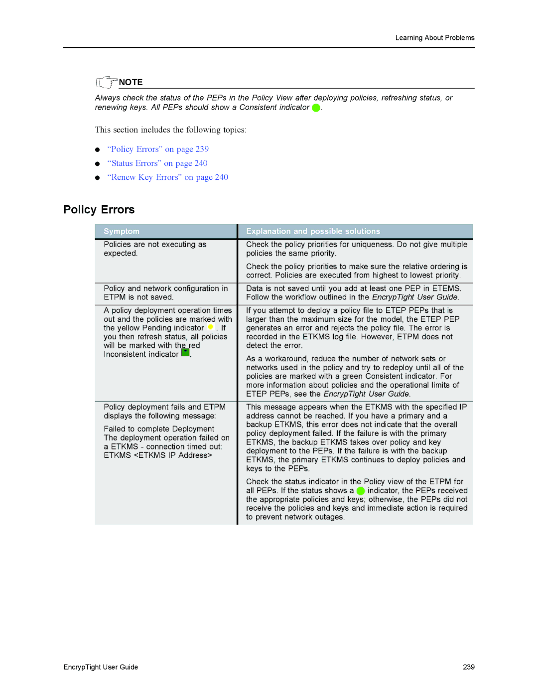 Black Box ET1000A, ET0010A, ET0100A manual Policy Errors, Etep PEPs, see the EncrypTight User Guide 