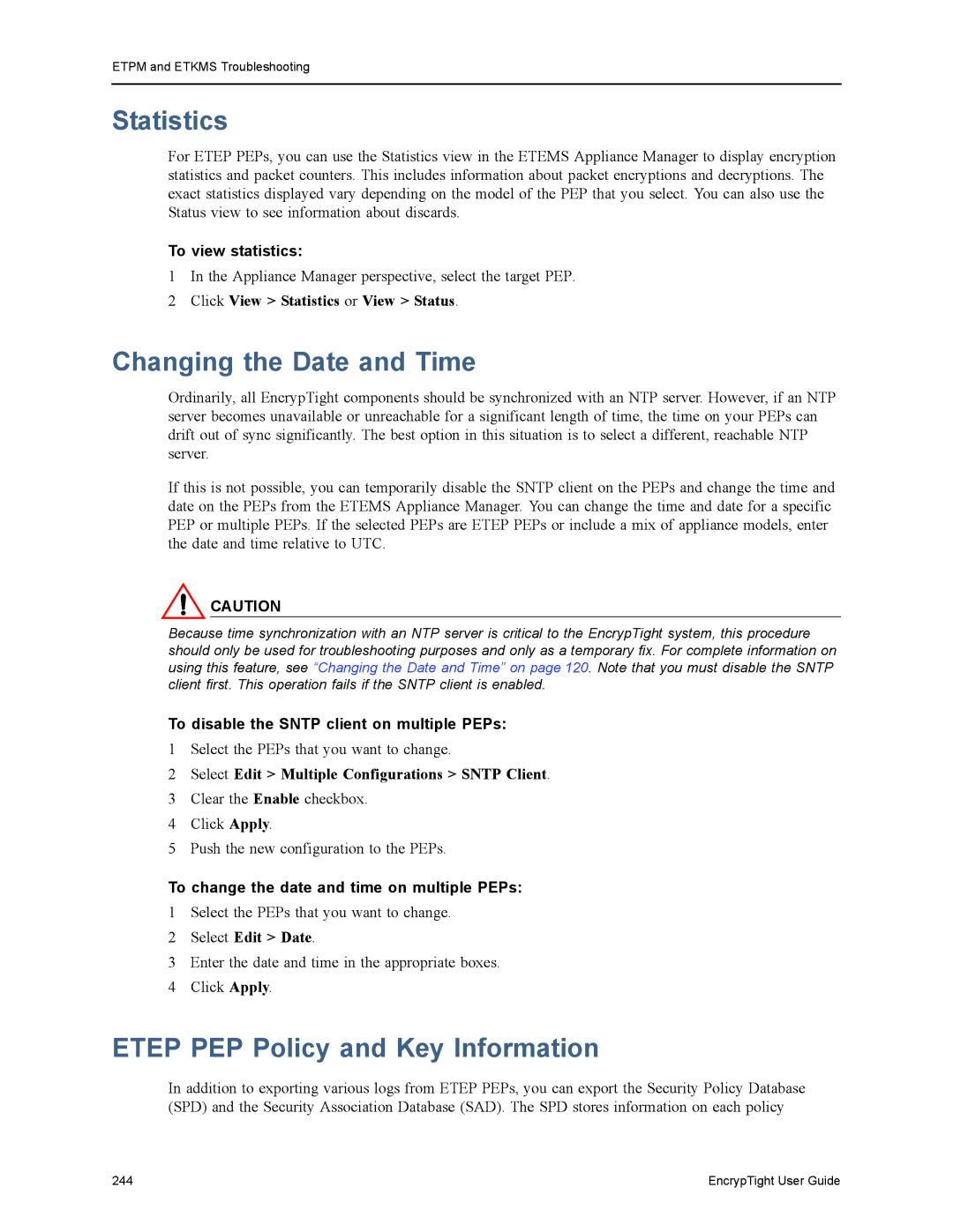 Black Box ET0100A, ET1000A, ET0010A, EncrypTight manual Statistics, Etep PEP Policy and Key Information, To view statistics 