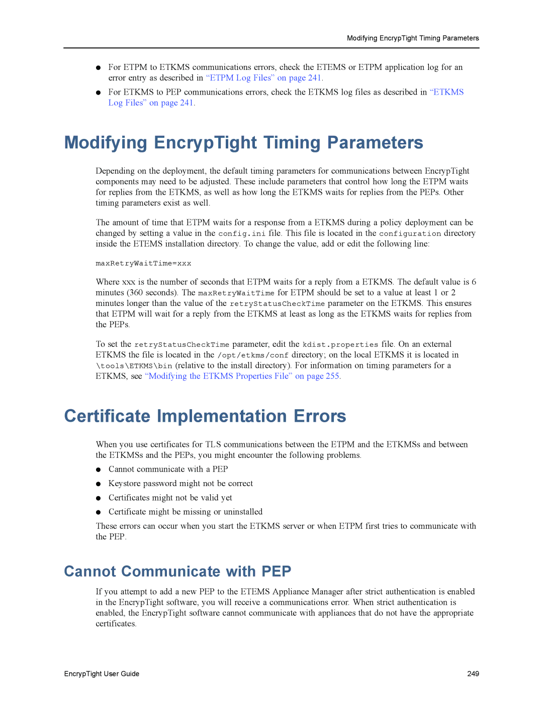 Black Box ET1000A Modifying EncrypTight Timing Parameters, Certificate Implementation Errors, Cannot Communicate with PEP 