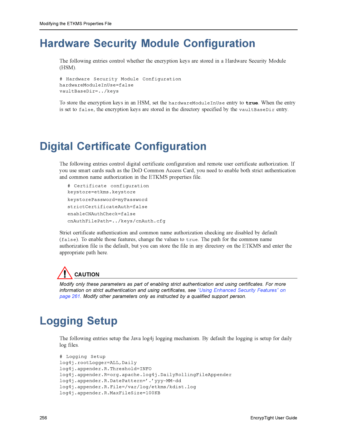 Black Box ET0100A, ET1000A manual Hardware Security Module Configuration, Digital Certificate Configuration, Logging Setup 