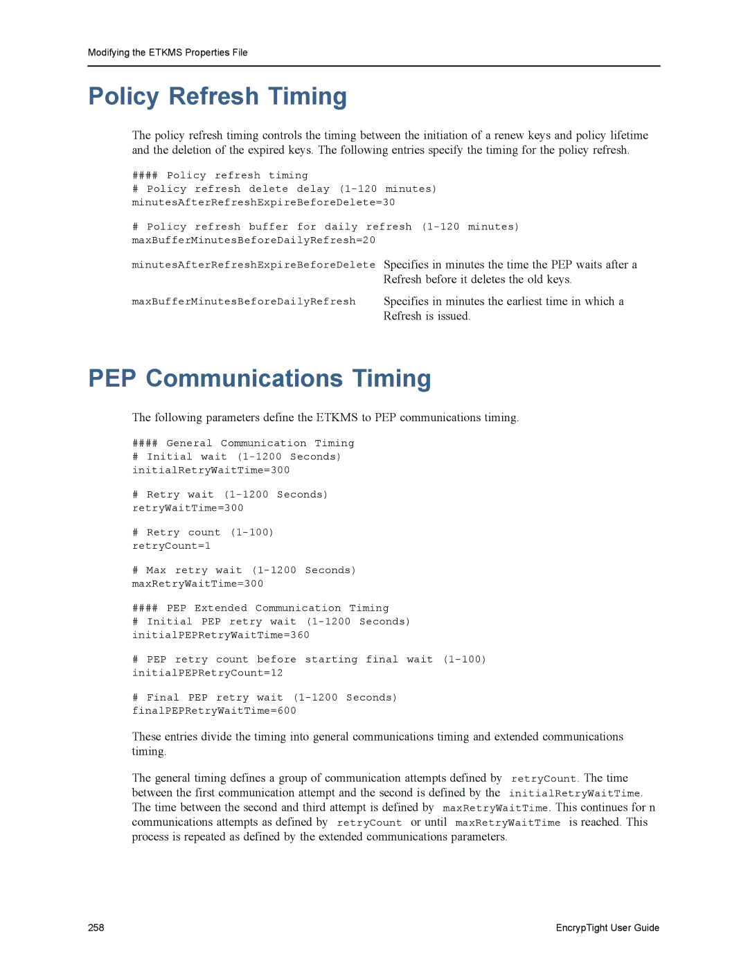 Black Box ET0010A, ET1000A, EncrypTight, ET0100A manual Policy Refresh Timing, PEP Communications Timing 