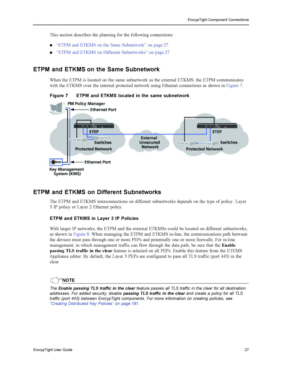 Black Box EncrypTight, ET1000A, ET0010A manual Etpm and Etkms on the Same Subnetwork, Etpm and Etkms on Different Subnetworks 