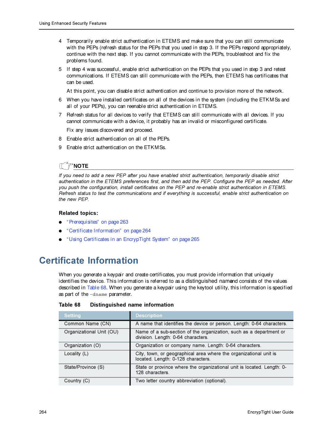 Black Box ET0100A, ET1000A, ET0010A manual Certificate Information, Distinguished name information, Setting Description 