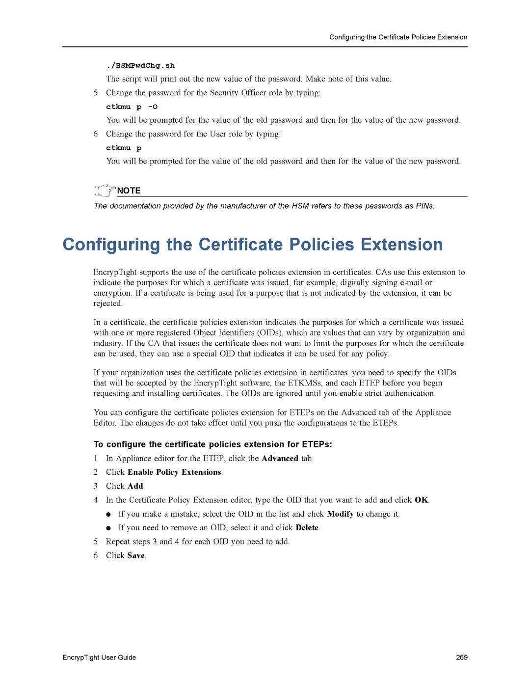 Black Box ET1000A, ET0010A, EncrypTight manual Configuring the Certificate Policies Extension, Click Enable Policy Extensions 