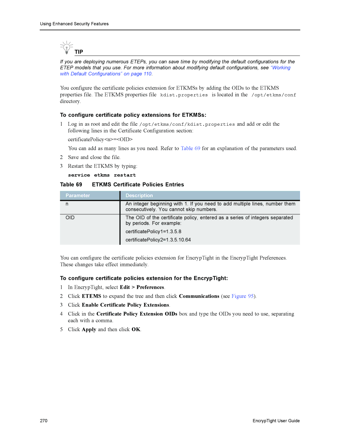 Black Box ET0010A, ET1000A manual To configure certificate policy extensions for ETKMSs, Etkms Certificate Policies Entries 